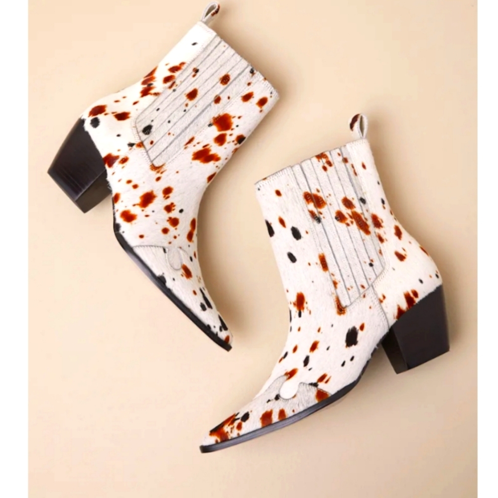 New Matisse Collins White Multi Speckle Calf Hair Leather Boots 7.5 Western